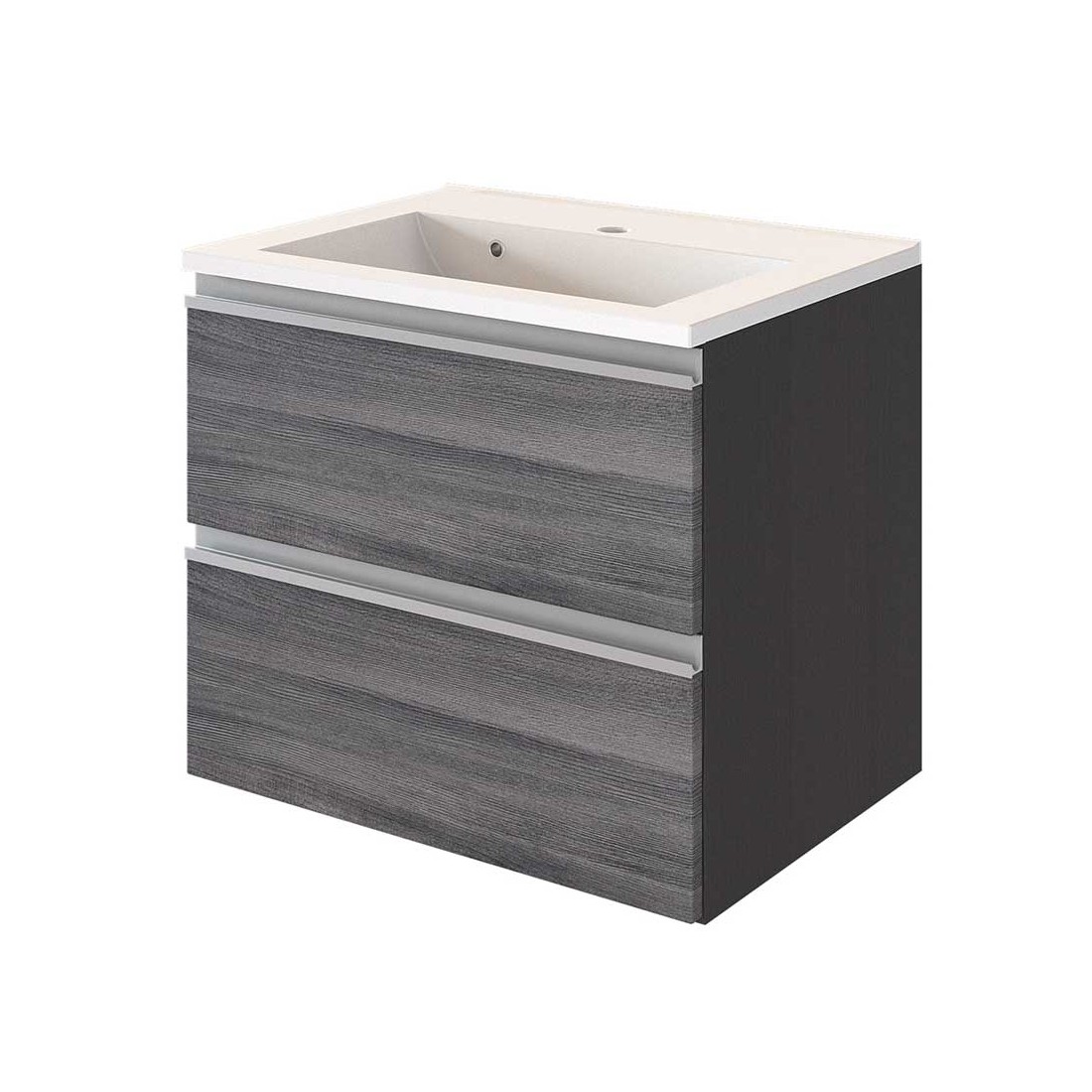 Meuble lavabo Lotuk L60xP48cm avec 2 tiroirs - chêne gris - Image 9