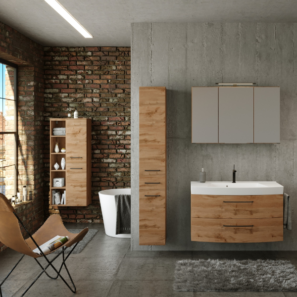 Meuble-lavabo Malvo 100cm 2 tiroirs - chêne/noir - Image 2