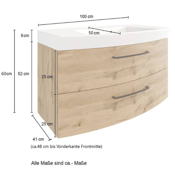 Meuble-lavabo Malvo 100cm 2 tiroirs - chêne/noir - Image 5