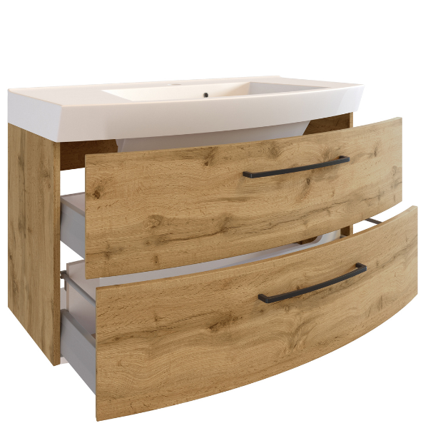 Meuble-lavabo Malvo 100cm 2 tiroirs - chêne/noir - Image 7