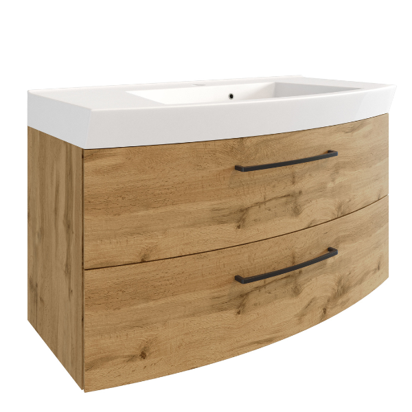 Meuble-lavabo Malvo 100cm 2 tiroirs - chêne/noir - Image 9