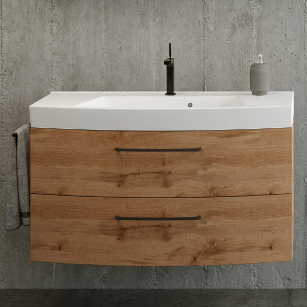 Meuble-lavabo Malvo 100cm 2 tiroirs - chêne/noir - Image 1