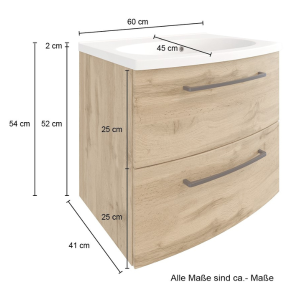 Meuble-lavabo Malvo 60cm 2 tiroirs - chêne/noir - Image 5