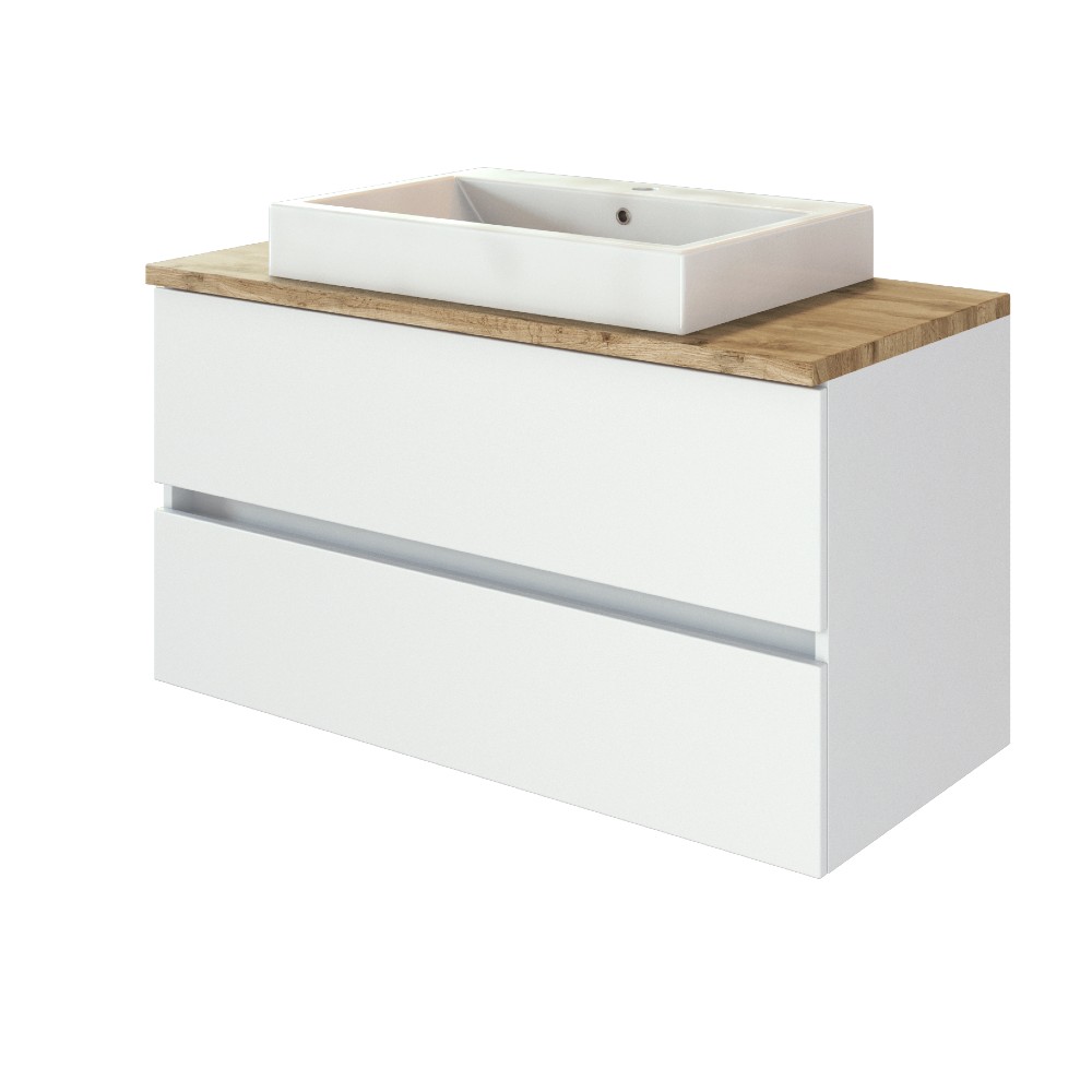 Meuble lavabo Pisca 100cm 2 tiroirs - blanc - Image 12