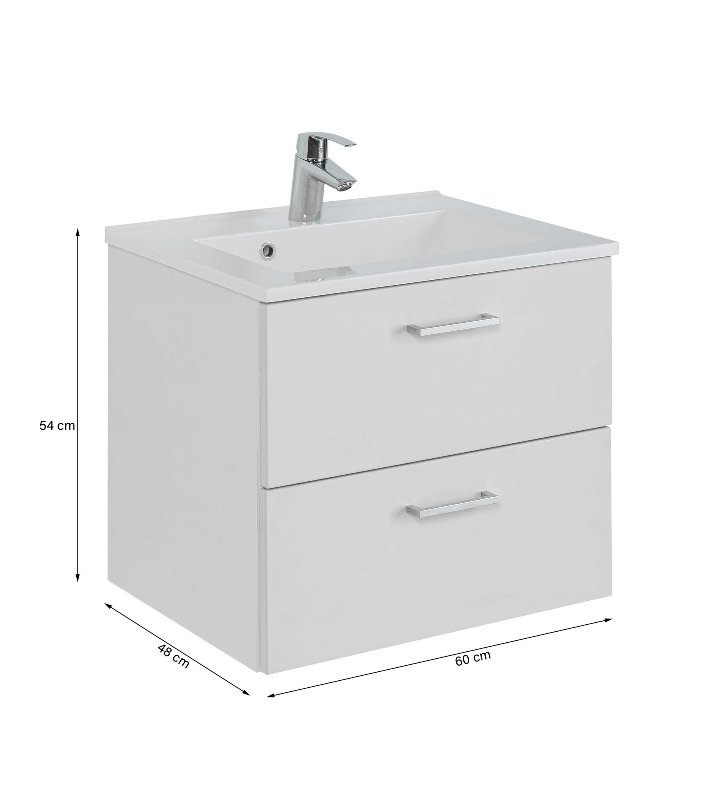 Meuble lavabo Ricca 60cm 2 tiroirs - blanc/gris clair - Image 5
