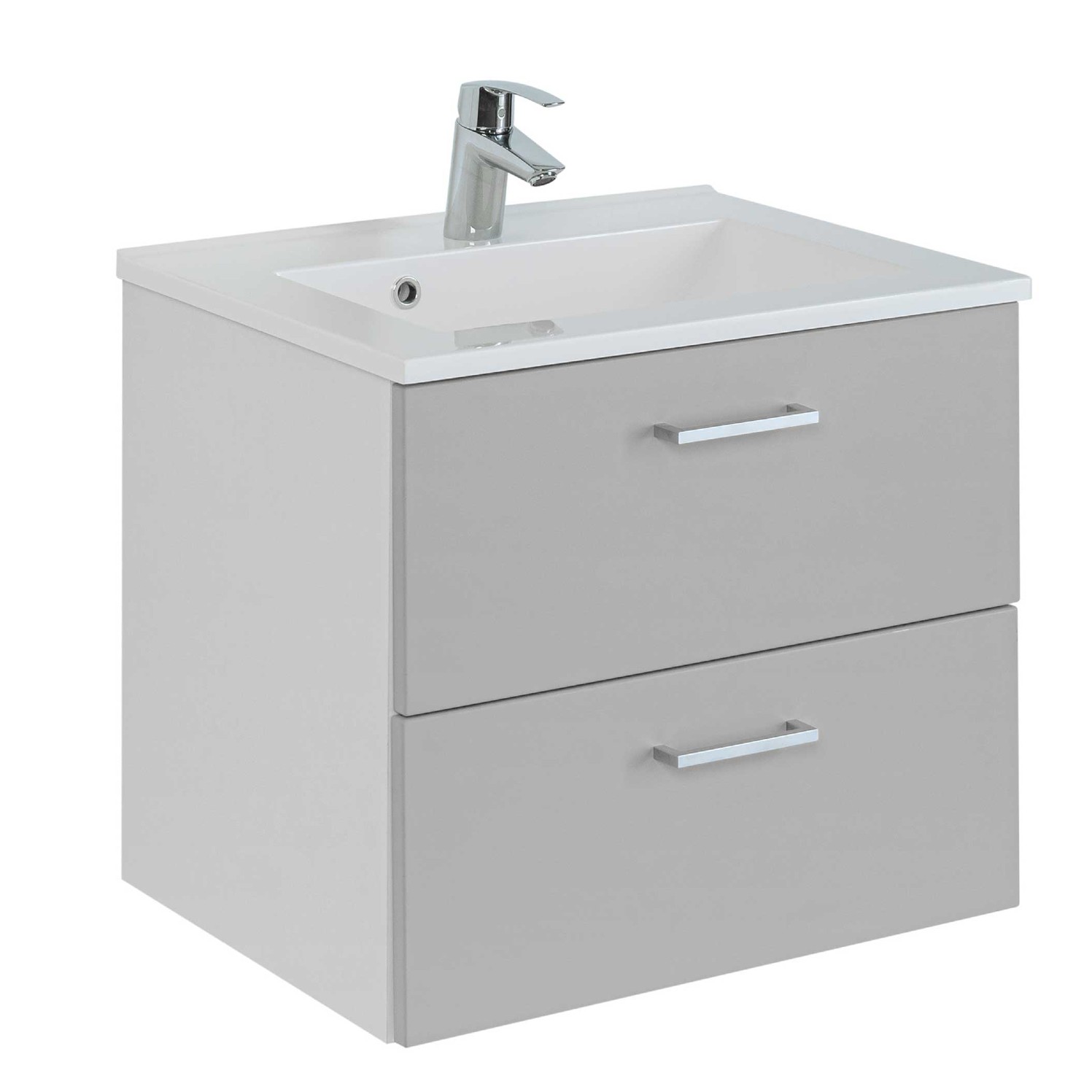 Meuble lavabo Ricca 60cm 2 tiroirs - blanc/gris clair - Image 1