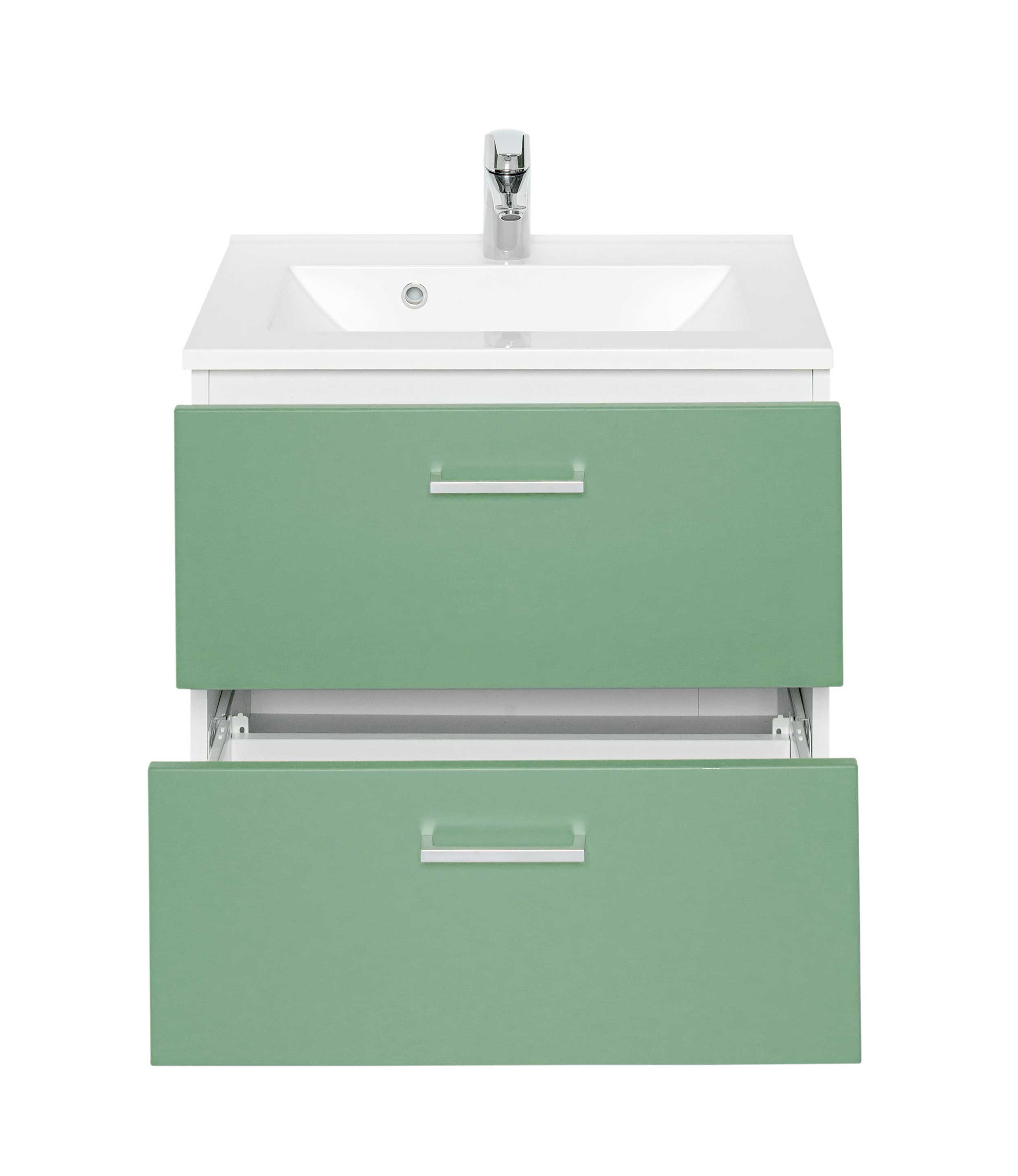Meuble lavabo Ricca 60cm 2 tiroirs - blanc/vert - Image 7