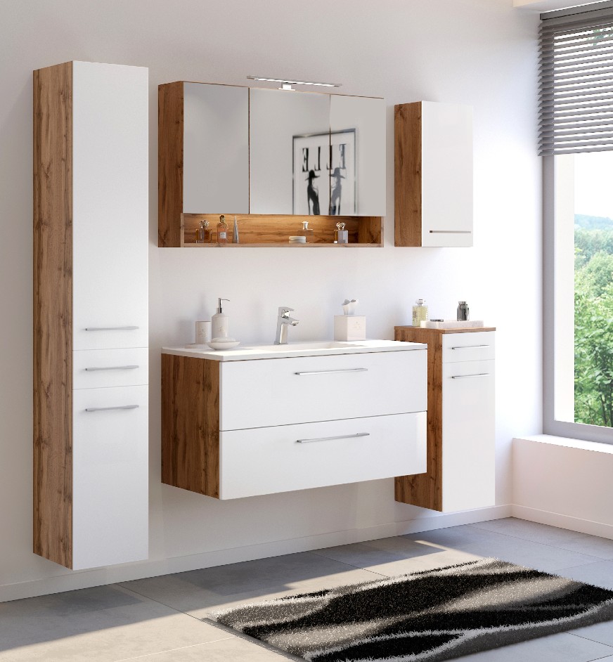 Meuble lavabo Sefa 100cm 2 tiroirs - chêne/blanc - Image 7