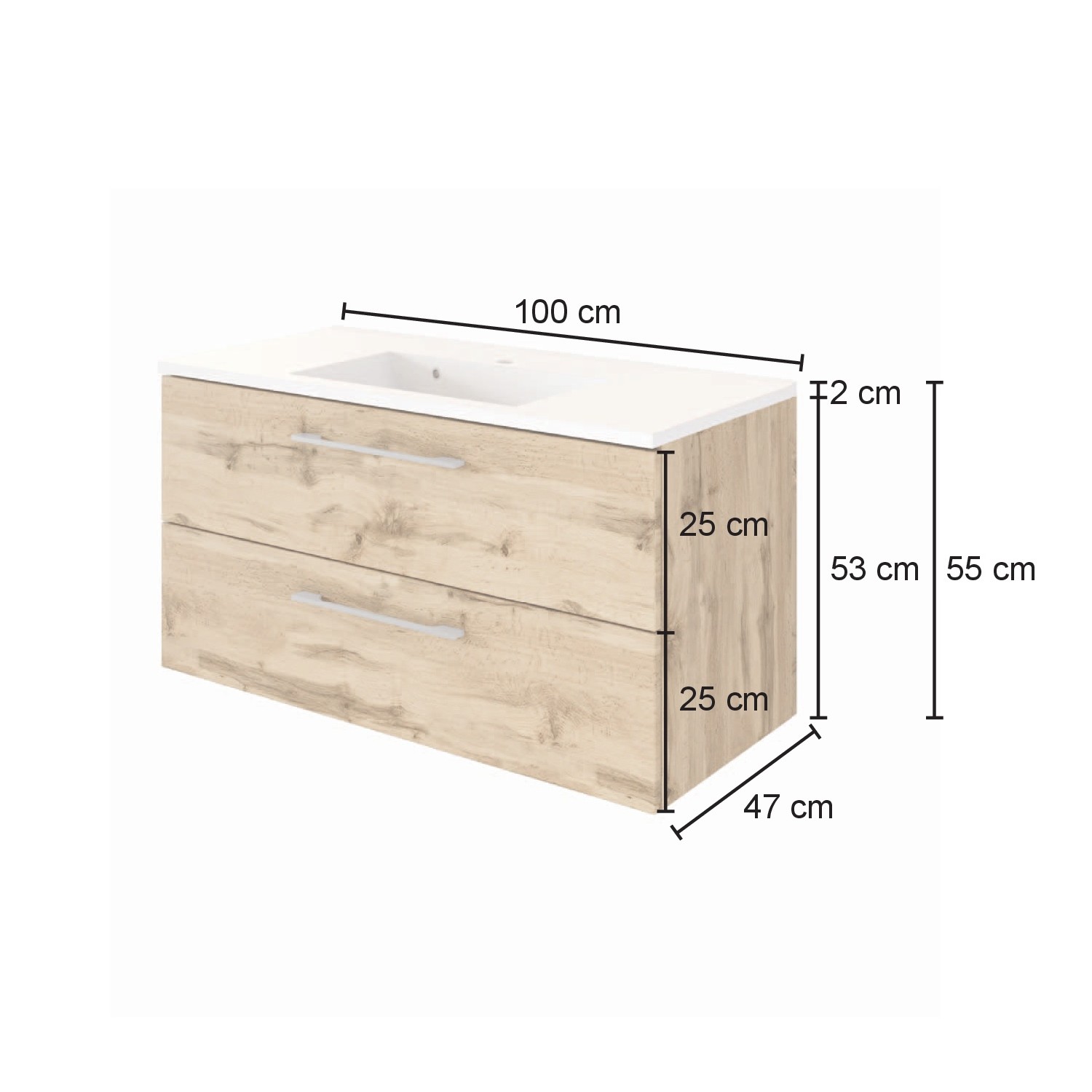 Meuble lavabo Sefa 100cm 2 tiroirs - chêne/blanc - Image 8