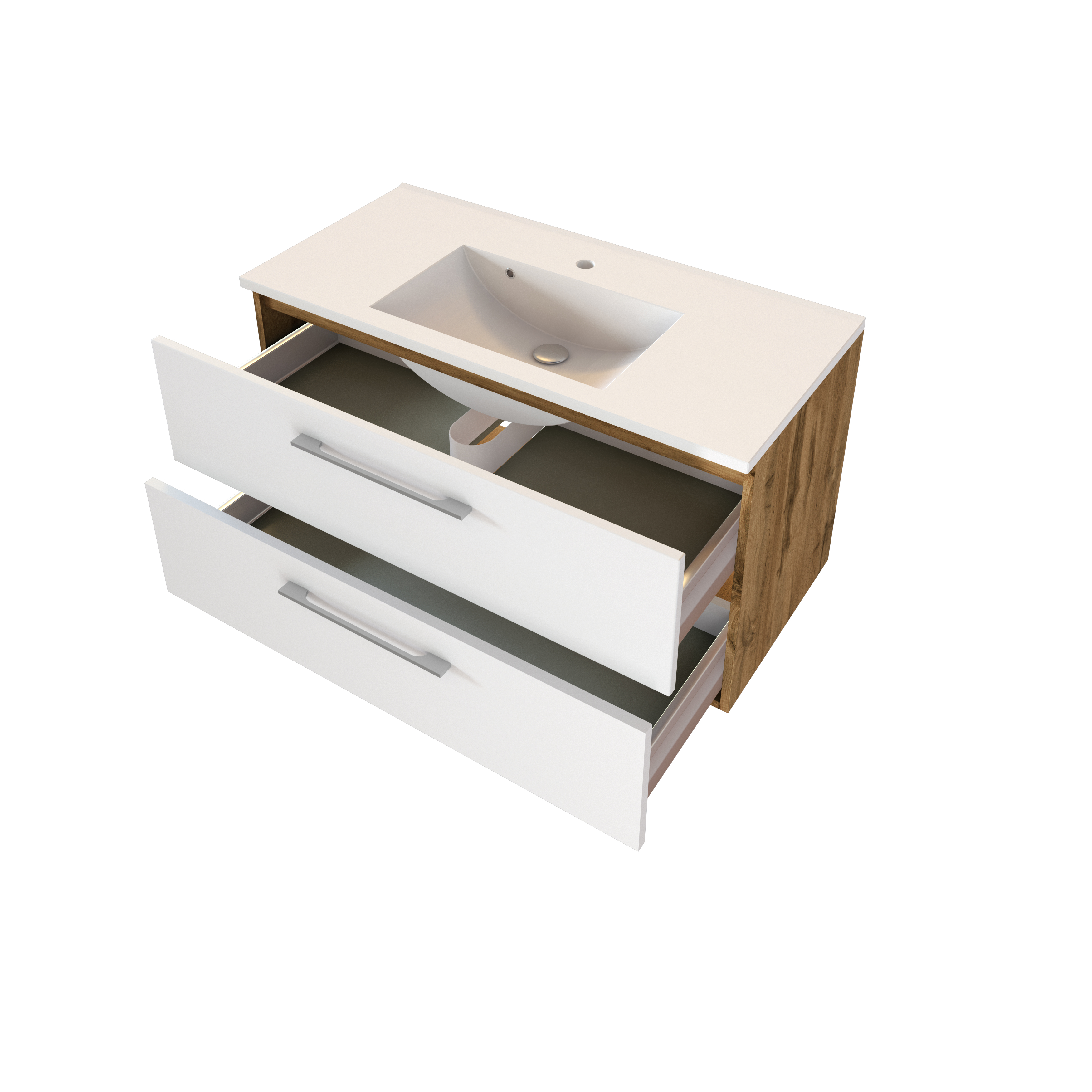 Meuble lavabo Sefa 100cm 2 tiroirs - chêne/blanc - Image 9