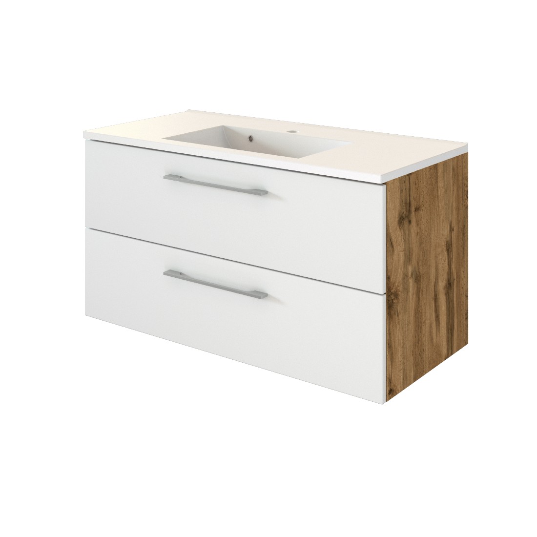 Meuble lavabo Sefa 100cm 2 tiroirs - chêne/blanc - Image 10