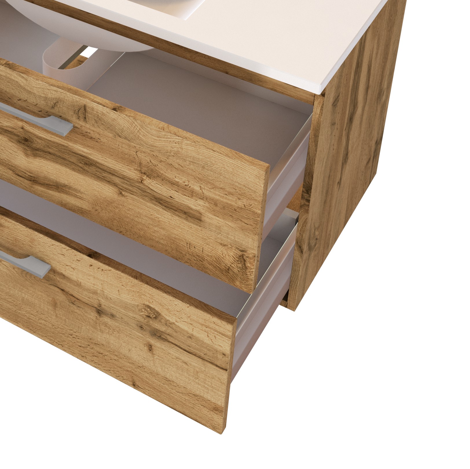 Meuble lavabo Sefa 100cm 2 tiroirs - chêne wotan - Image 2