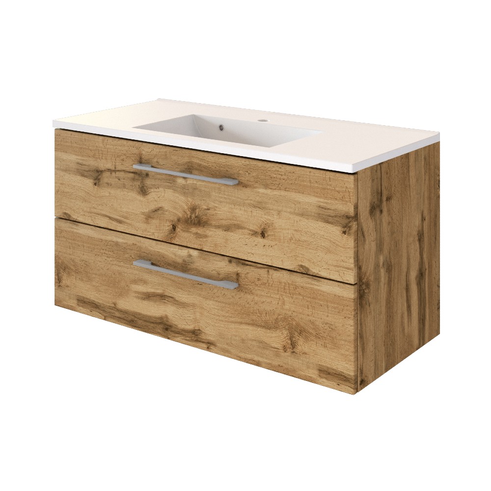 Meuble lavabo Sefa 100cm 2 tiroirs - chêne wotan - Image 11