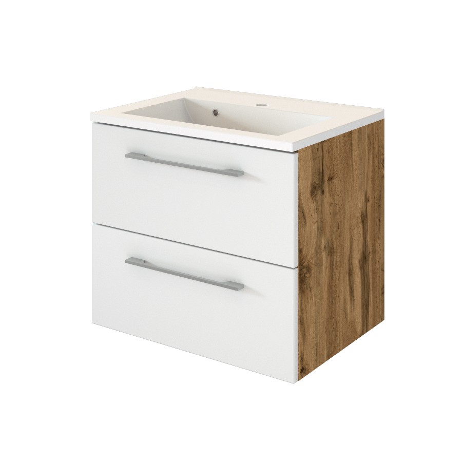 Meuble lavabo Sefa 60cm 2 tiroirs - chêne/blanc - Image 11