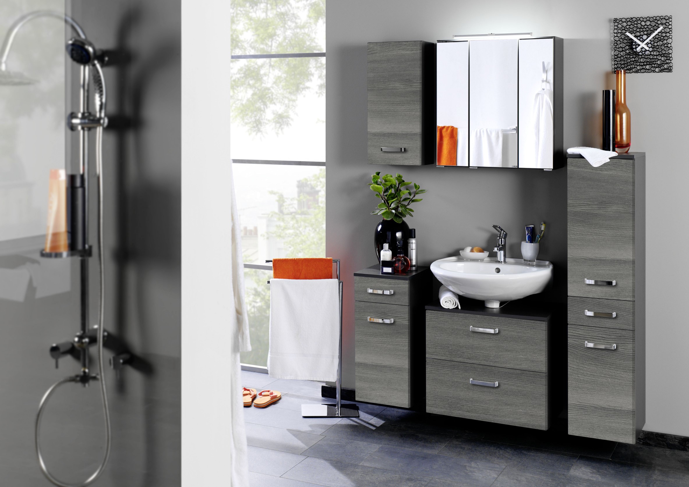 Meuble sous lavabo Bobbi 60cm 1 porte et 1 tiroir à fermeture douce - graphite/chêne gris - Image 3