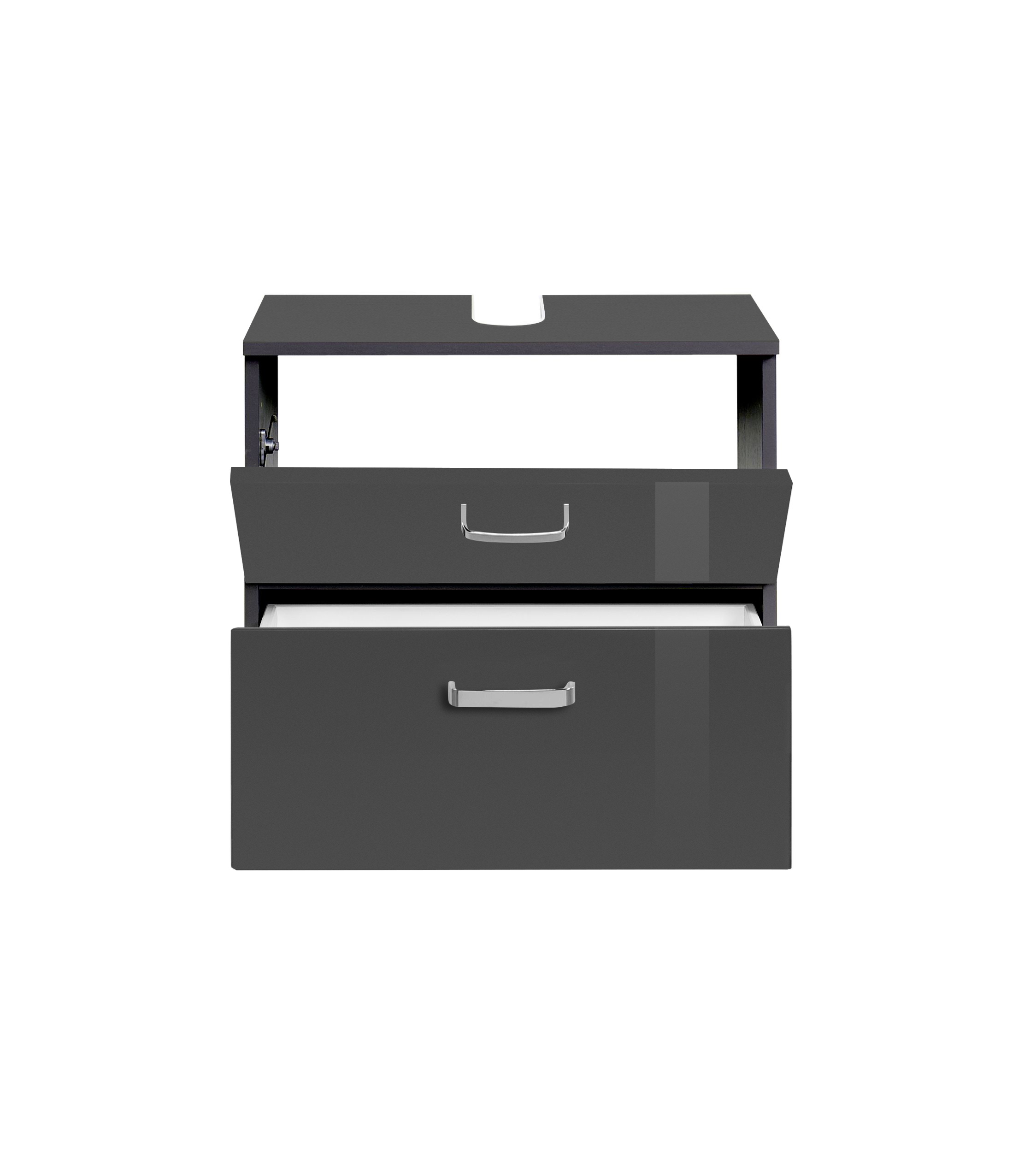 Meuble sous lavabo Bobbi 60cm 1 porte et 1 tiroir à fermeture douce - graphite/gris brillant - Image 4