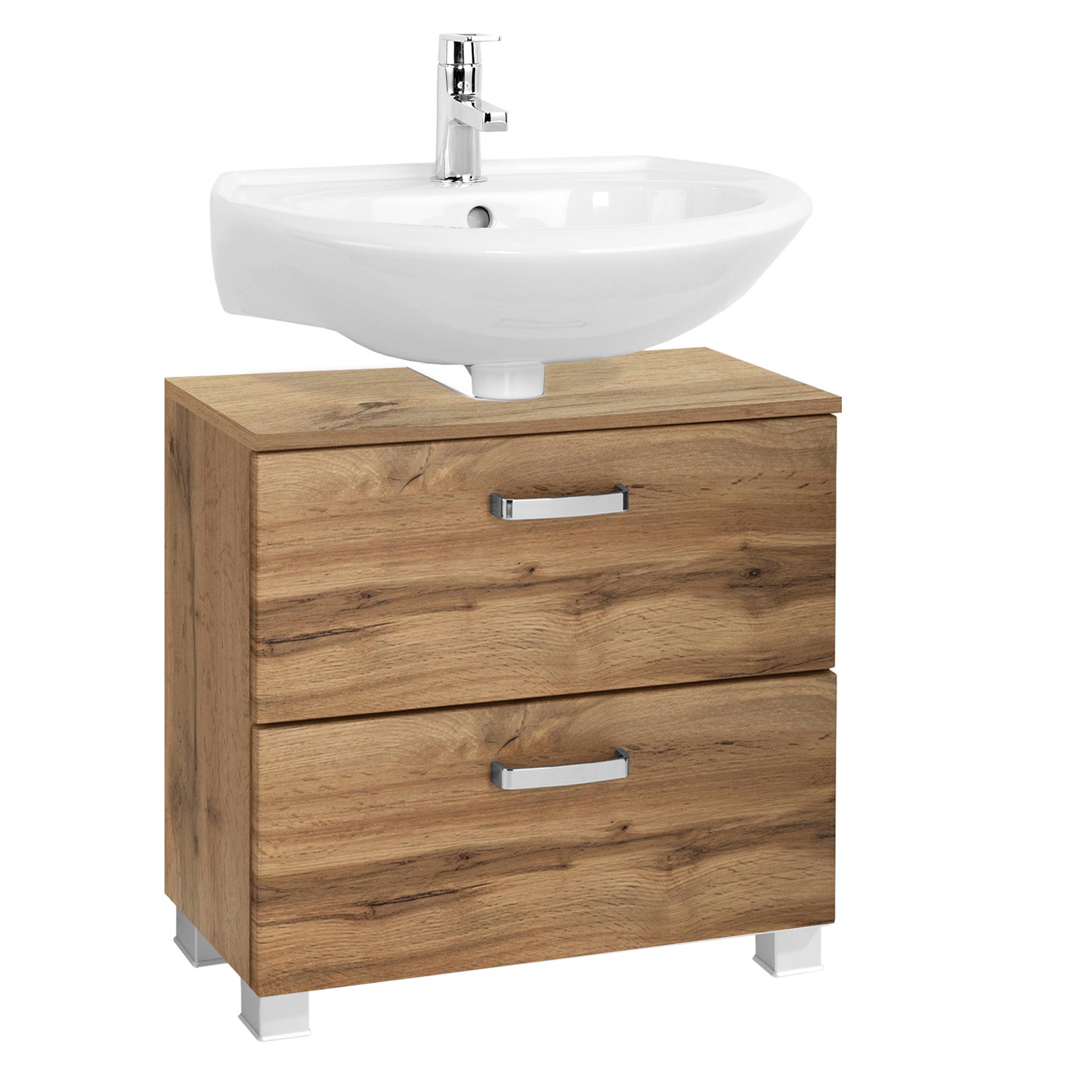 Meuble sous lavabo Bobbi 60cm 1 porte et 1 tiroir - chêne
