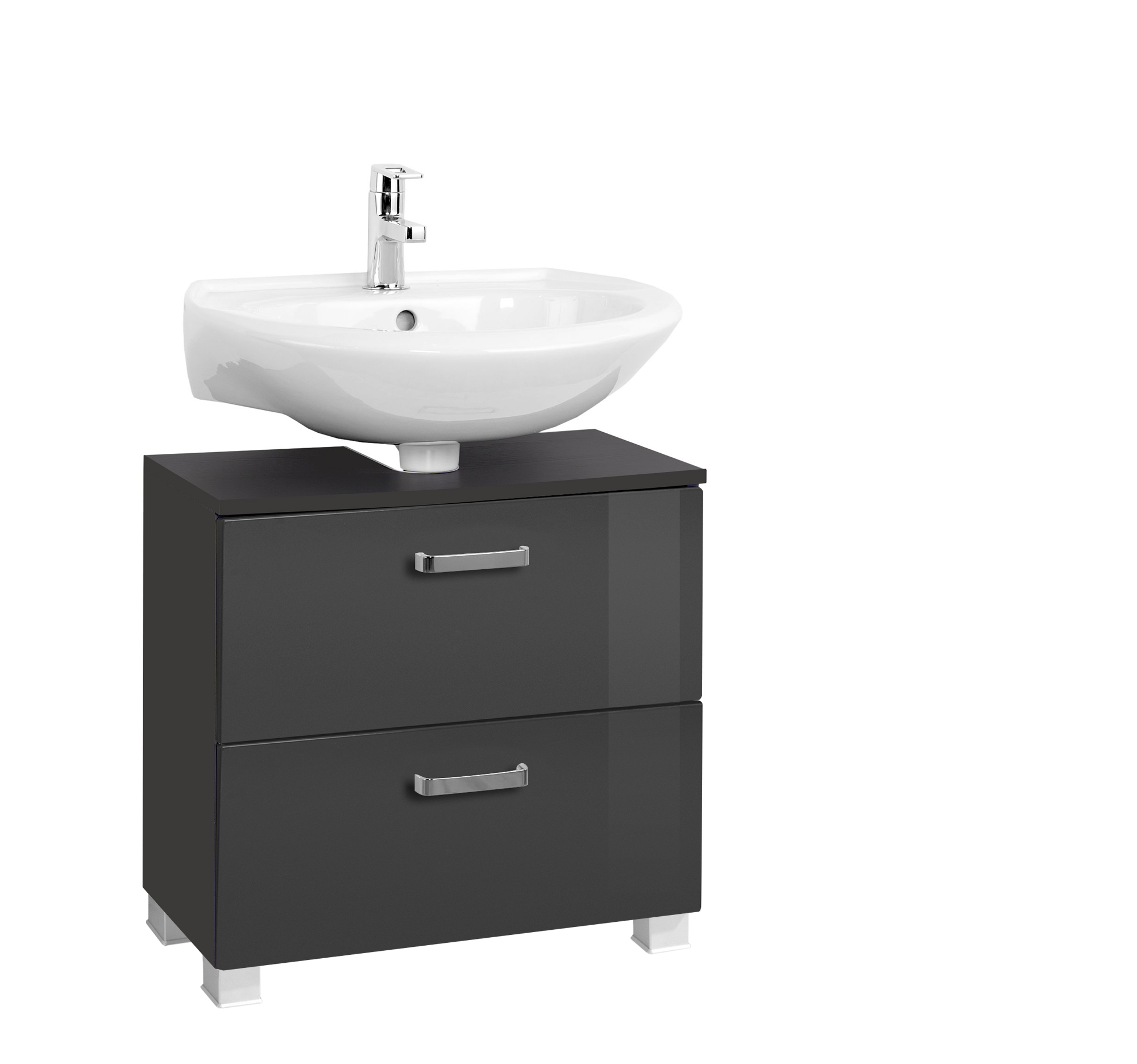 Meuble sous lavabo Bobbi 60cm 1 porte et 1 tiroir - graphite/gris brillant - Image 5