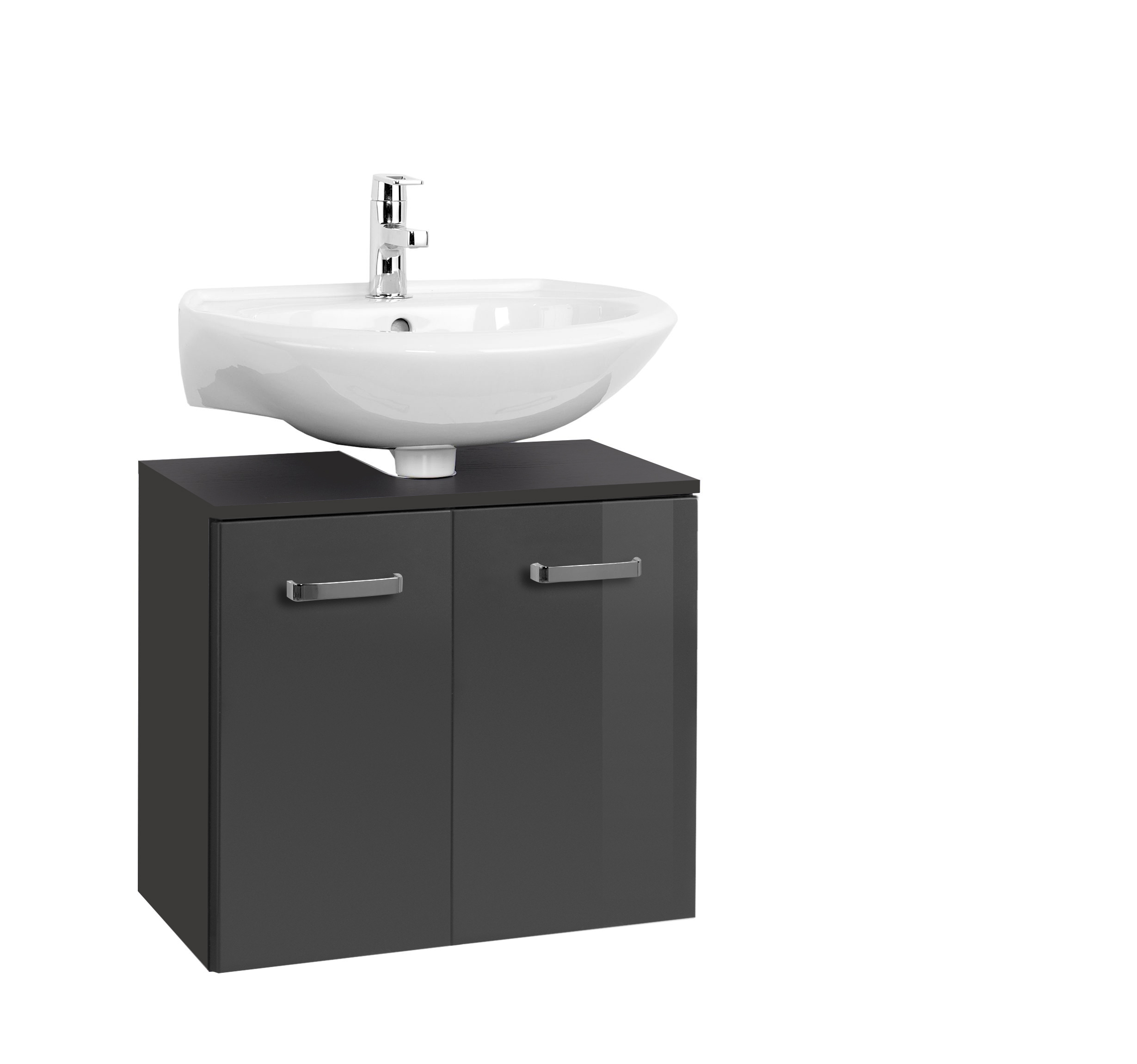 Meuble sous lavabo Bobbi 60cm 2 portes - graphite/gris brillant - Image 4