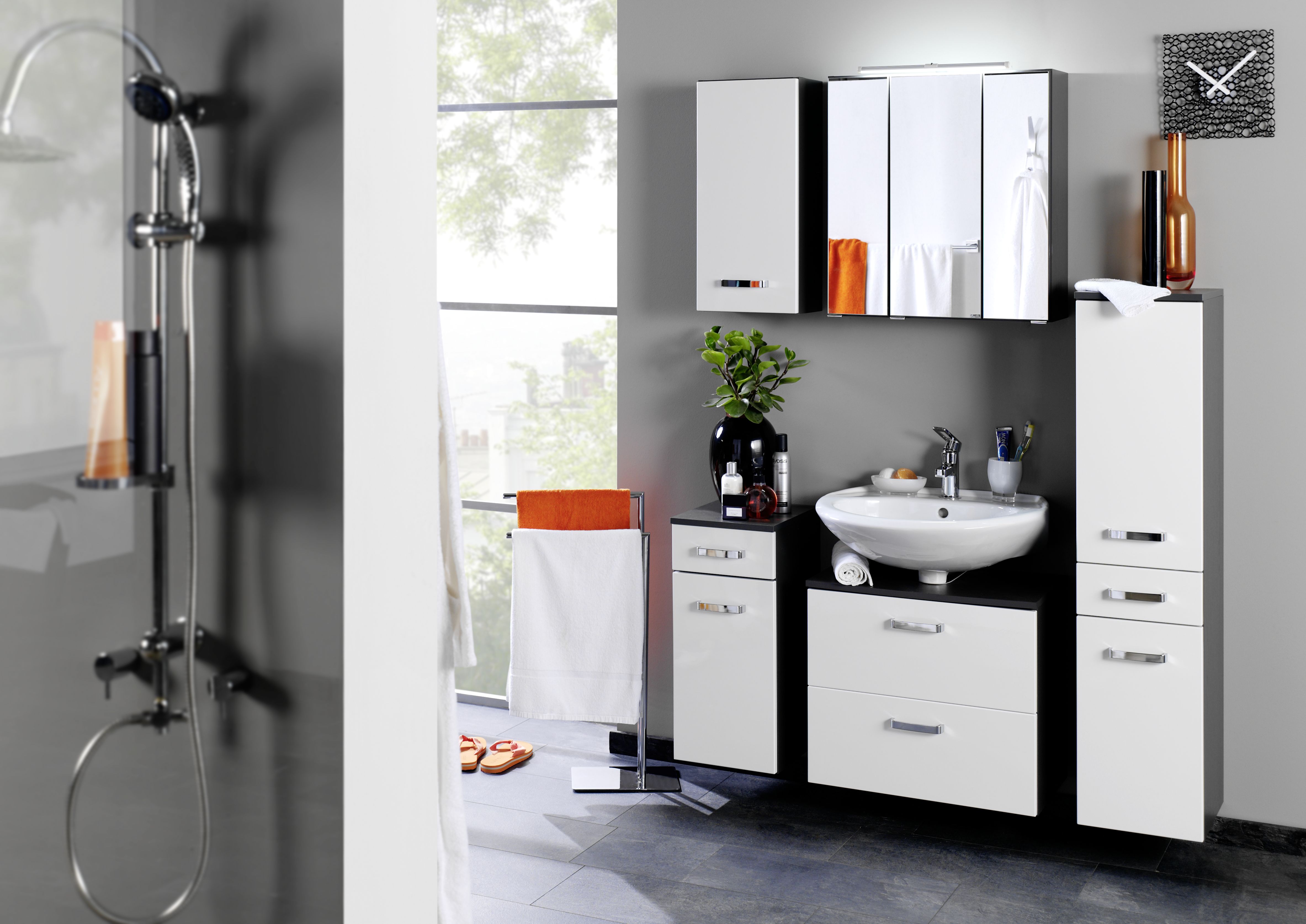 Meuble sous lavabo Bobbi 70cm 1 porte et 1 tiroir à fermeture douce - graphite/blanc brillant - Image 3