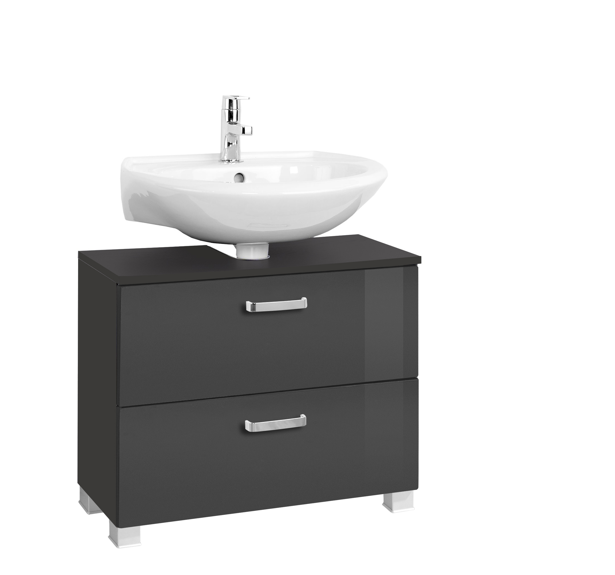 Meuble sous lavabo Bobbi 70cm 1 porte et 1 tiroir - graphite/gris brillant - Image 5