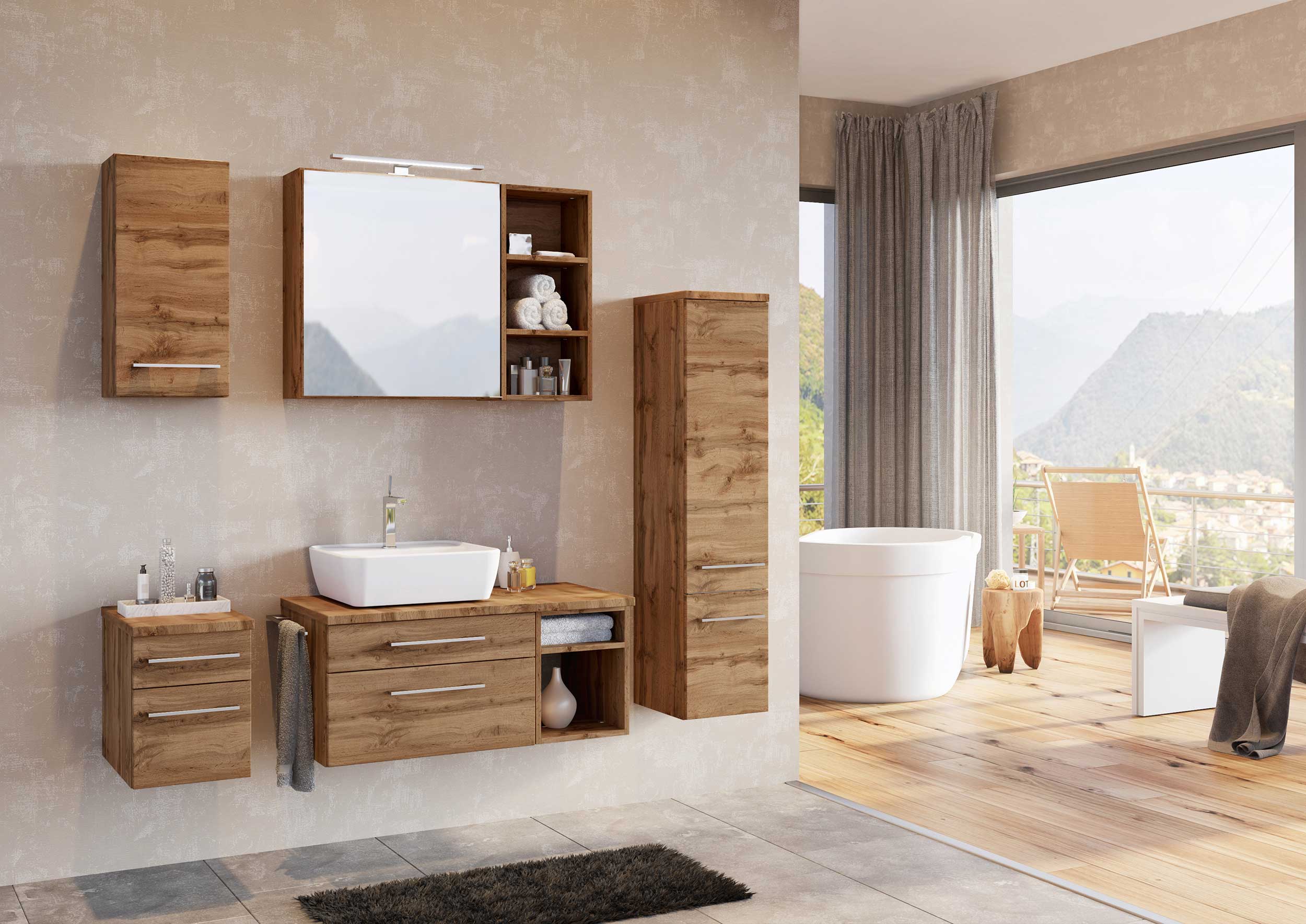 Meuble sous lavabo Dasa 120cm à 4 tiroirs - chêne wotan - Image 2