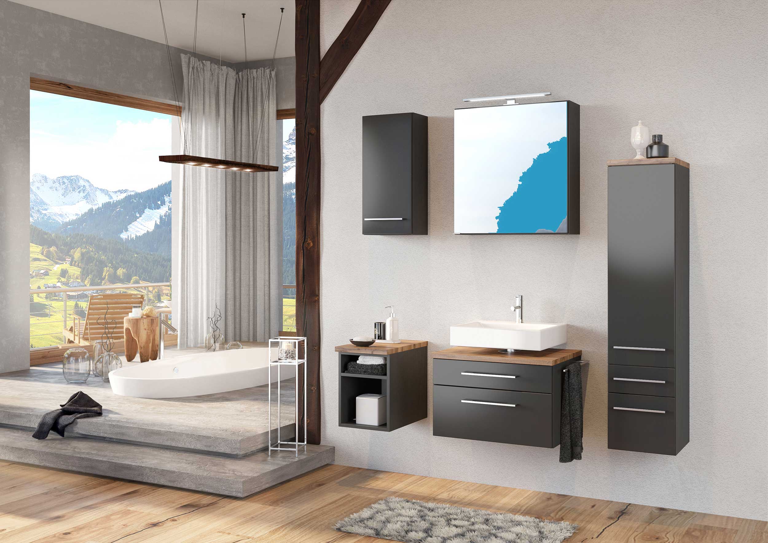 Meuble sous lavabo Dasa 60cm à 2 tiroirs - graphite/gris mat - Image 3