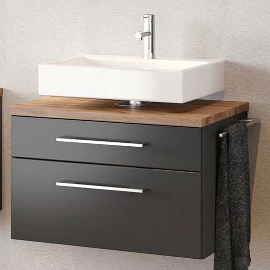 Meuble sous lavabo Dasa 60cm à 2 tiroirs - graphite/gris mat