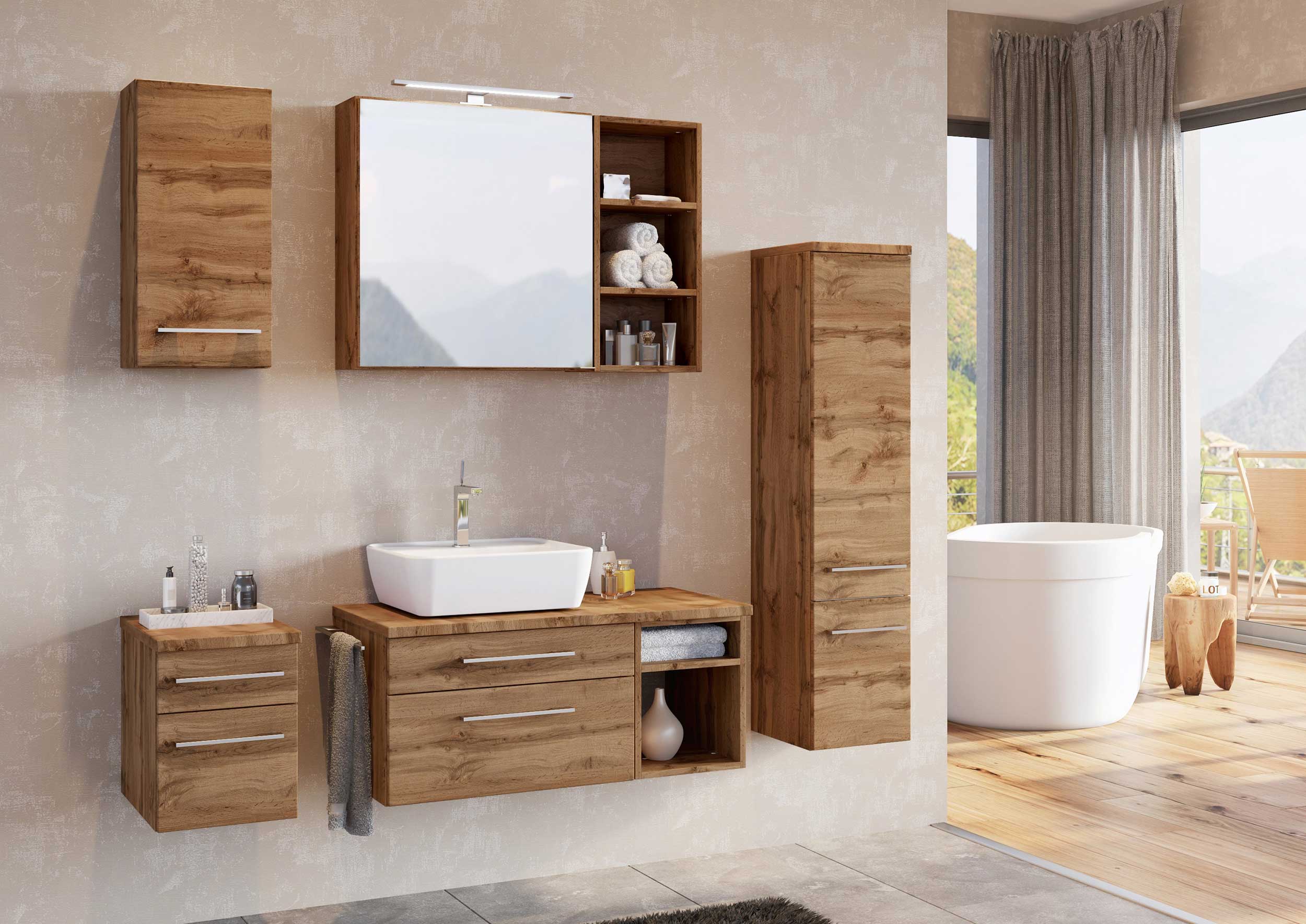 Meuble sous lavabo Dasa (droite) 90cm à 2 tiroirs - chêne wotan - Image 2