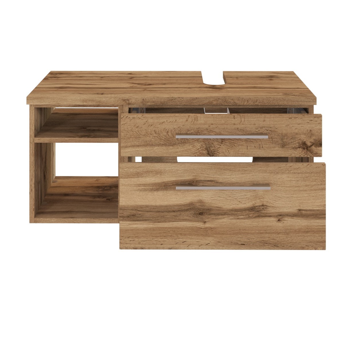 Meuble sous lavabo Dasa (droite) 90cm à 2 tiroirs - chêne wotan - Image 3