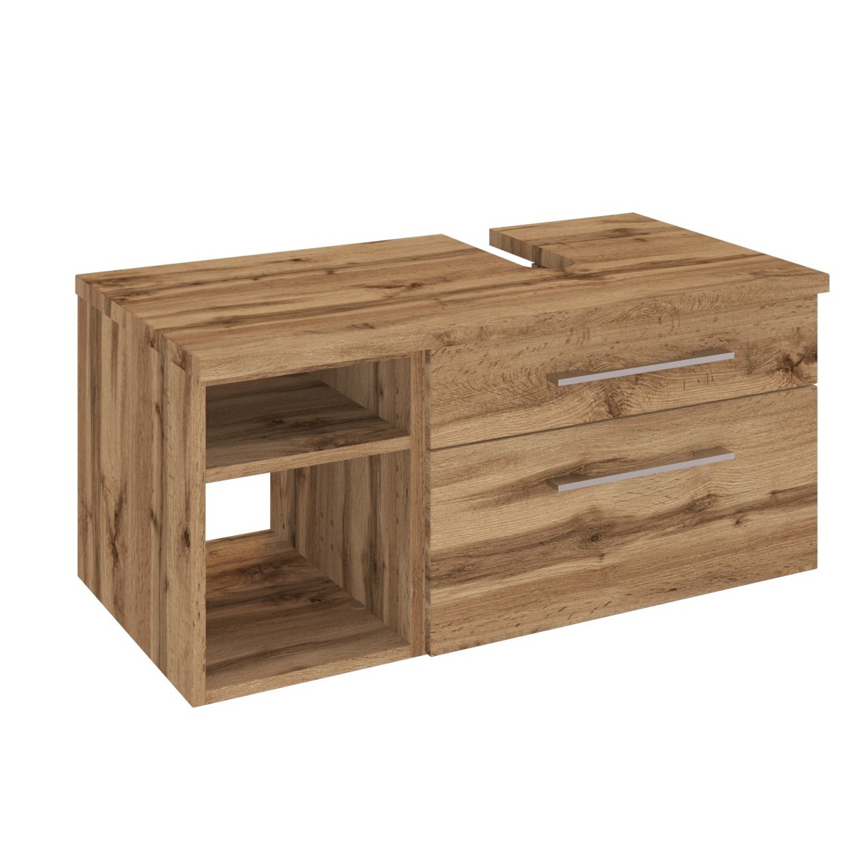 Meuble sous lavabo Dasa (droite) 90cm à 2 tiroirs - chêne wotan