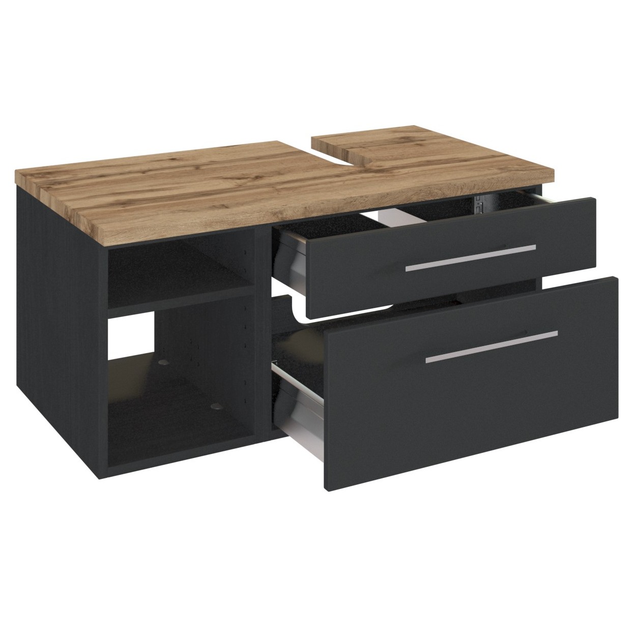 Meuble sous lavabo Dasa (droite) 90cm à 2 tiroirs - graphite/gris mat - Image 3