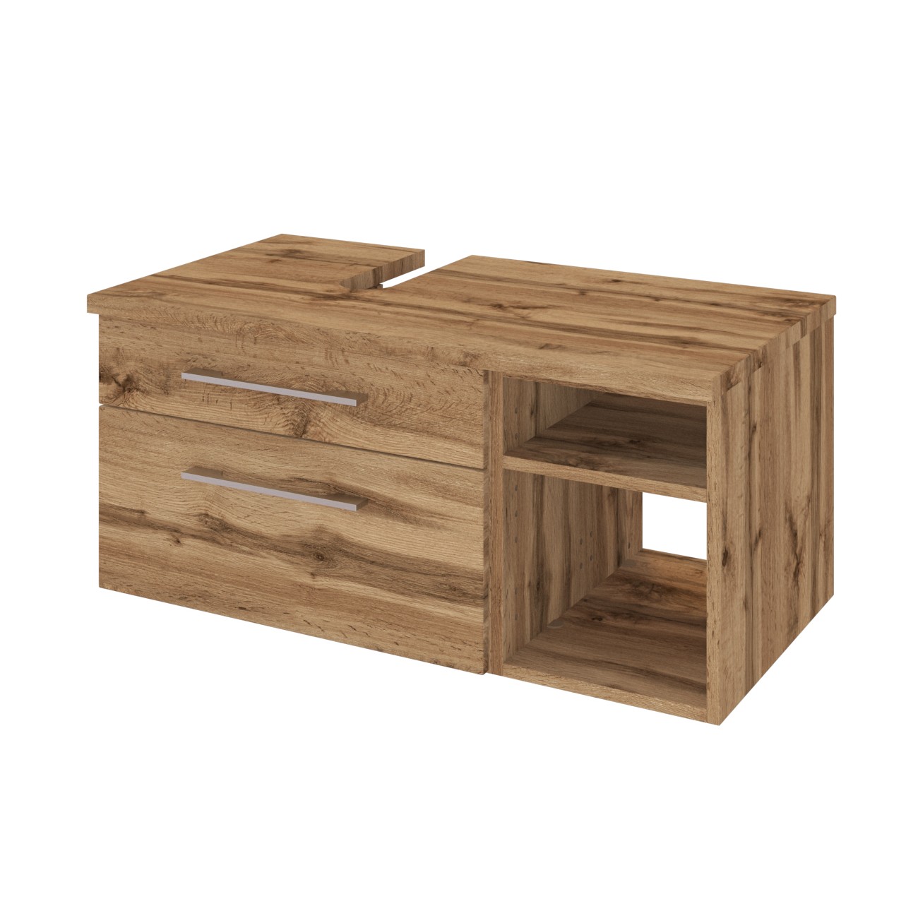 Meuble sous lavabo Dasa (gauche) 90cm à 2 tiroirs - chêne wotan