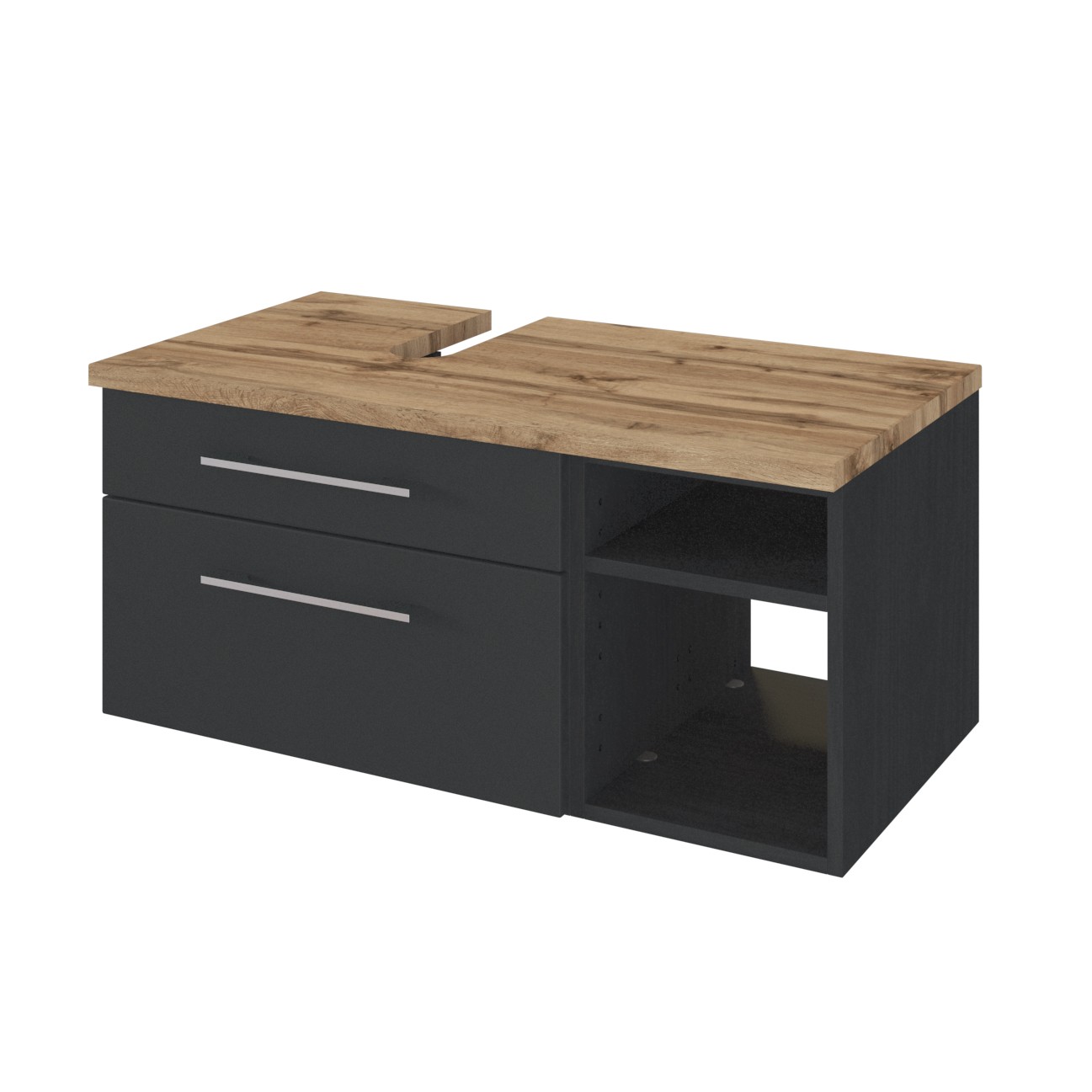 Meuble sous lavabo Dasa (gauche) 90cm à 2 tiroirs - graphite/gris mat - Image 6