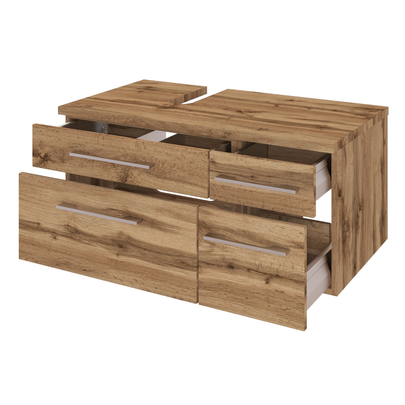 Meuble sous lavabo Dasa (gauche) 90cm à 4 tiroirs - chêne wotan - Image 3