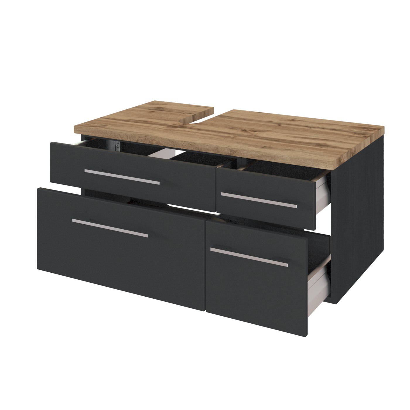 Meuble sous lavabo Dasa (gauche) 90cm à 4 tiroirs - graphite/gris mat - Image 4