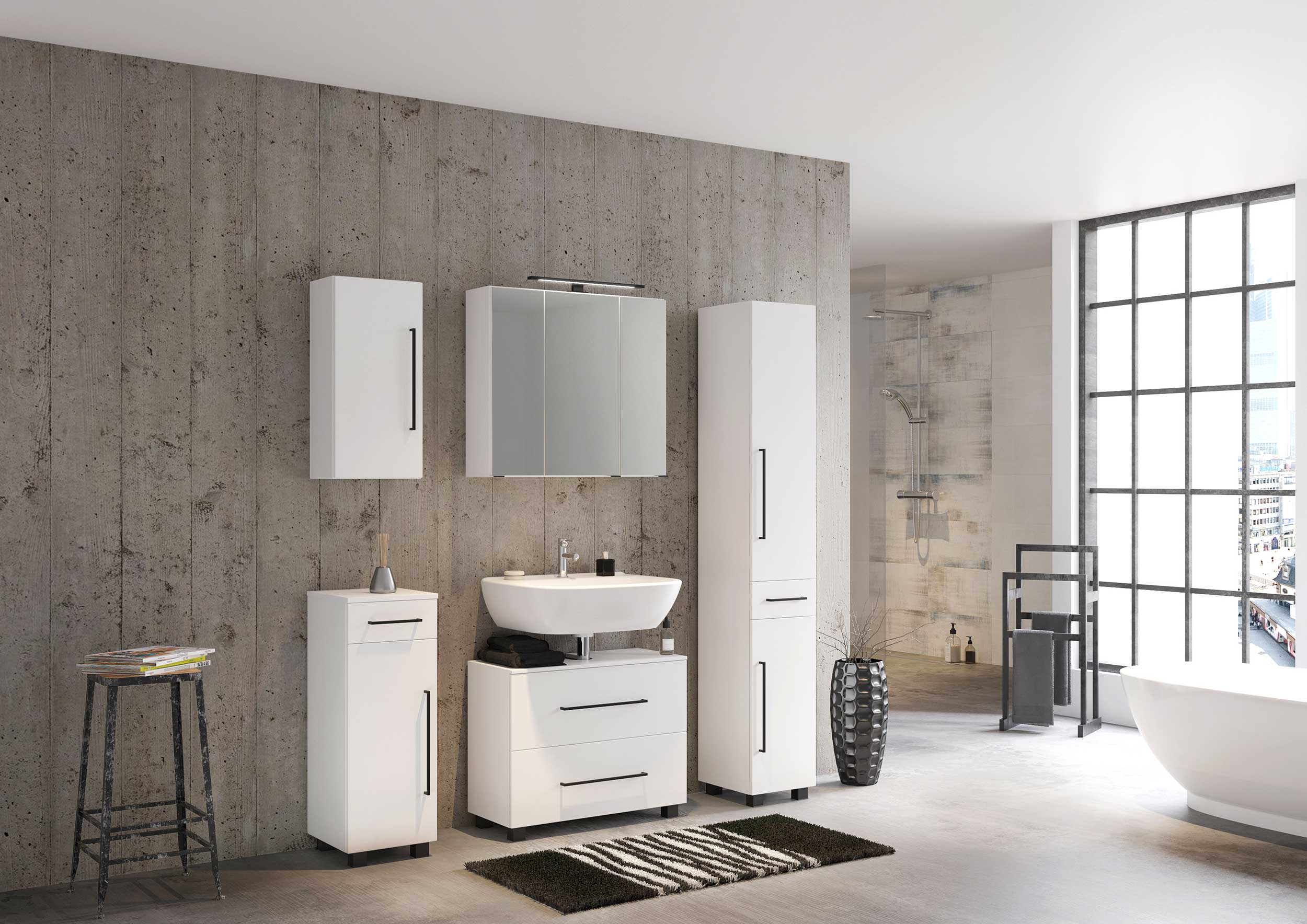 Meuble sous lavabo Dusan 70cm 1 tiroir & 1 porte - blanc - Image 5