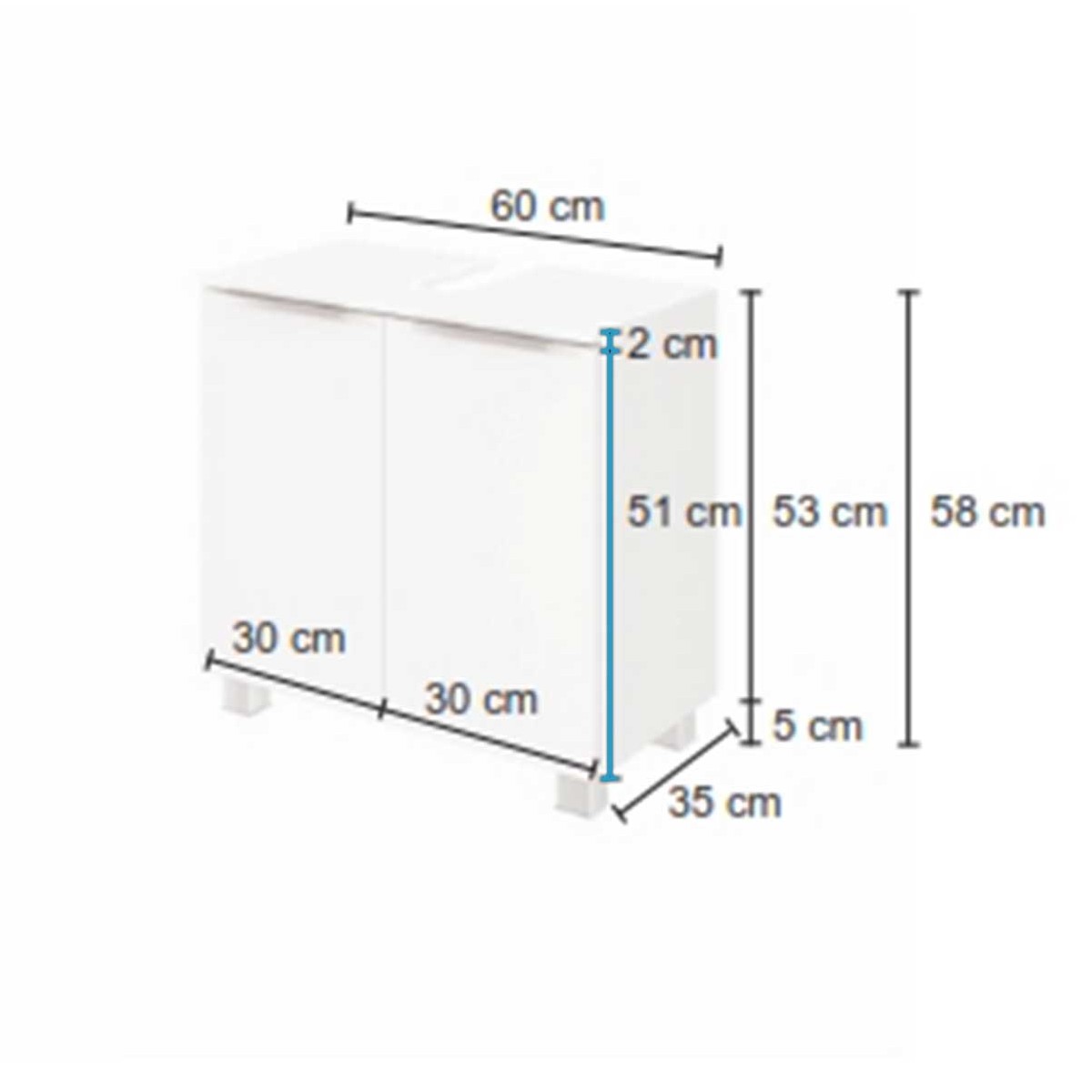 Meuble sous lavabo Hansen 60cm 2 portes - blanc - Image 7