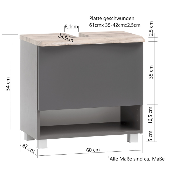 Meuble sous lavabo Karan 61cm 1 tiroir - anthracite/chêne - Image 5