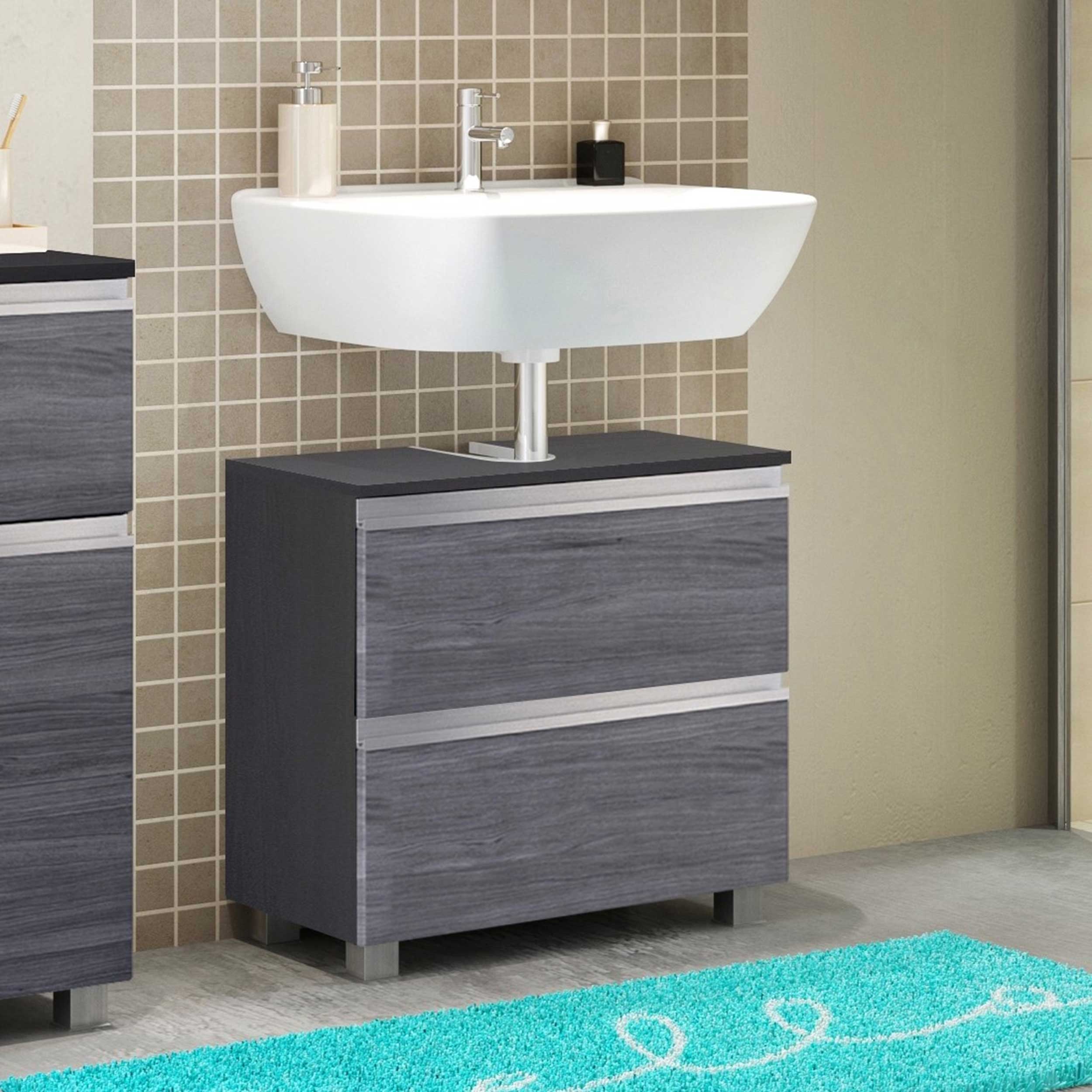 Meuble sous-lavabo Lotuk 60cm 1 porte et 1 tiroir - chêne gris