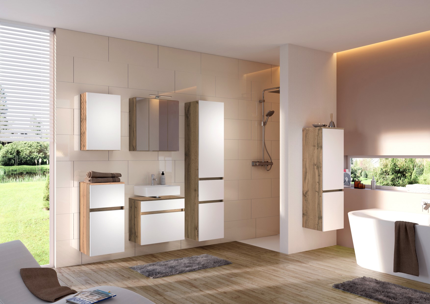 Meuble sous lavabo Luna 60cm 1 tiroir - chêne/blanc - Image 3