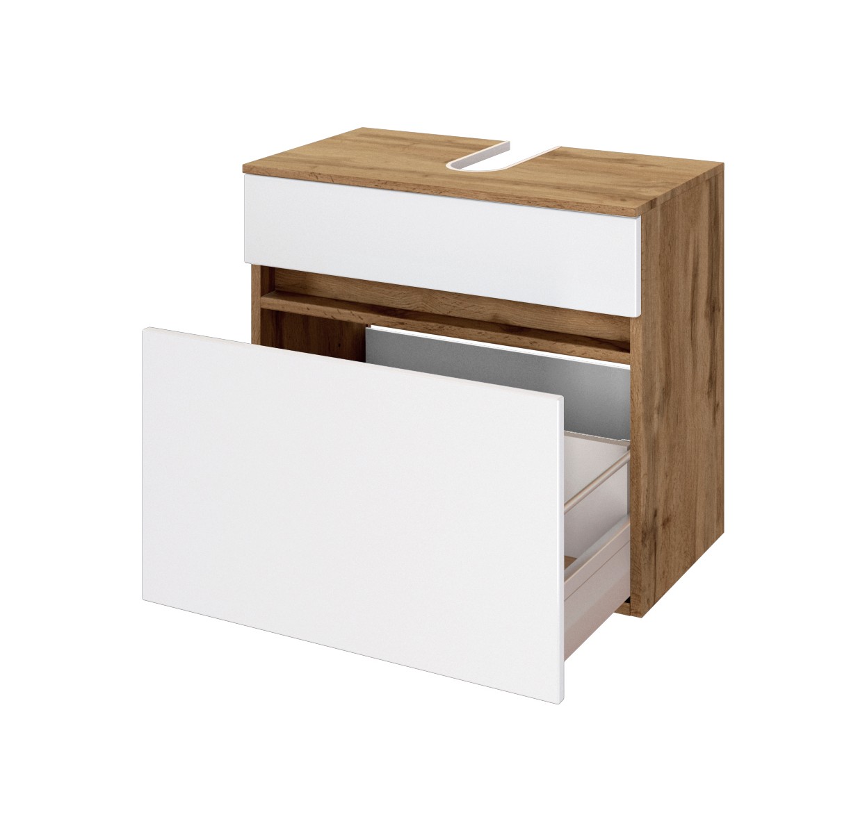 Meuble sous lavabo Luna 60cm 1 tiroir - chêne/blanc - Image 9