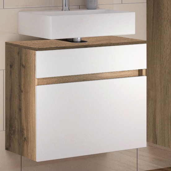 Meuble sous lavabo Luna 60cm 1 tiroir - chêne/blanc - Image 1