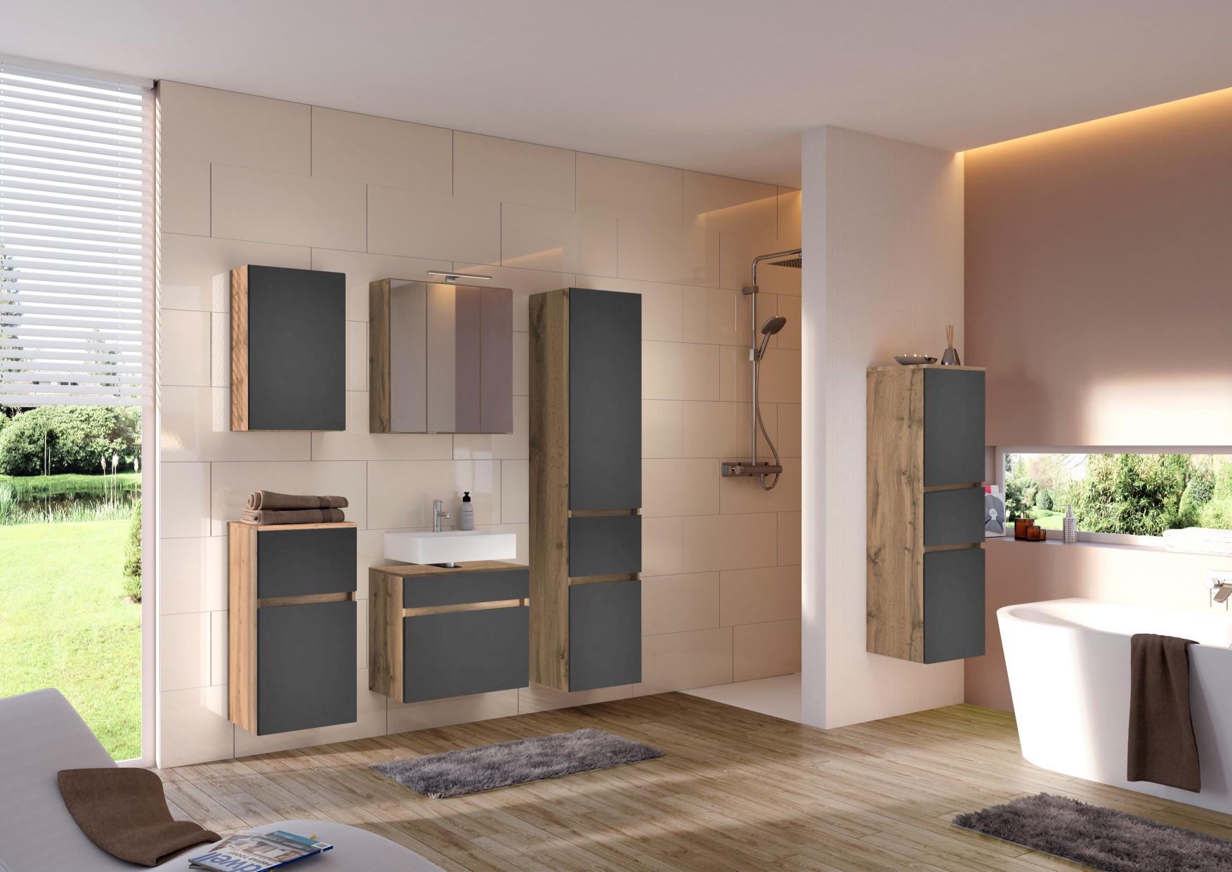 Meuble sous lavabo Luna 60cm 1 tiroir - chêne/gris - Image 3