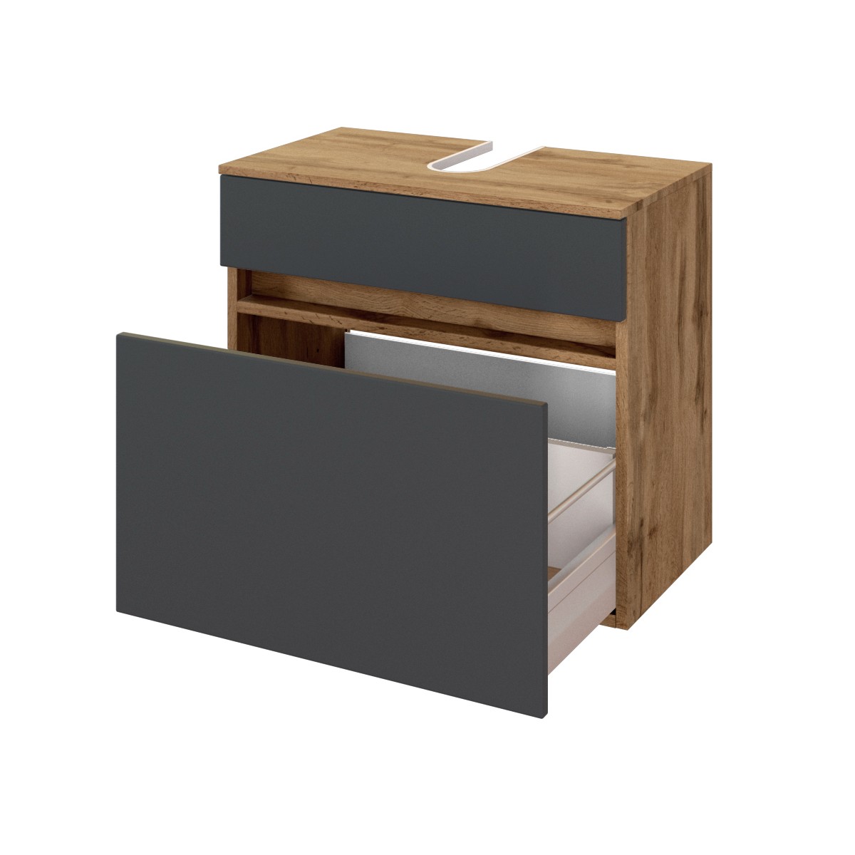 Meuble sous lavabo Luna 60cm 1 tiroir - chêne/gris - Image 9