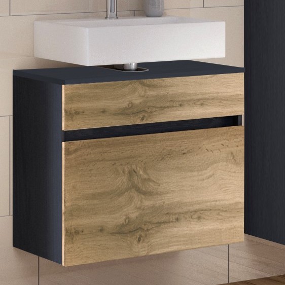 Meuble sous lavabo Luna 60cm 1 tiroir - graphite/chêne - Image 1