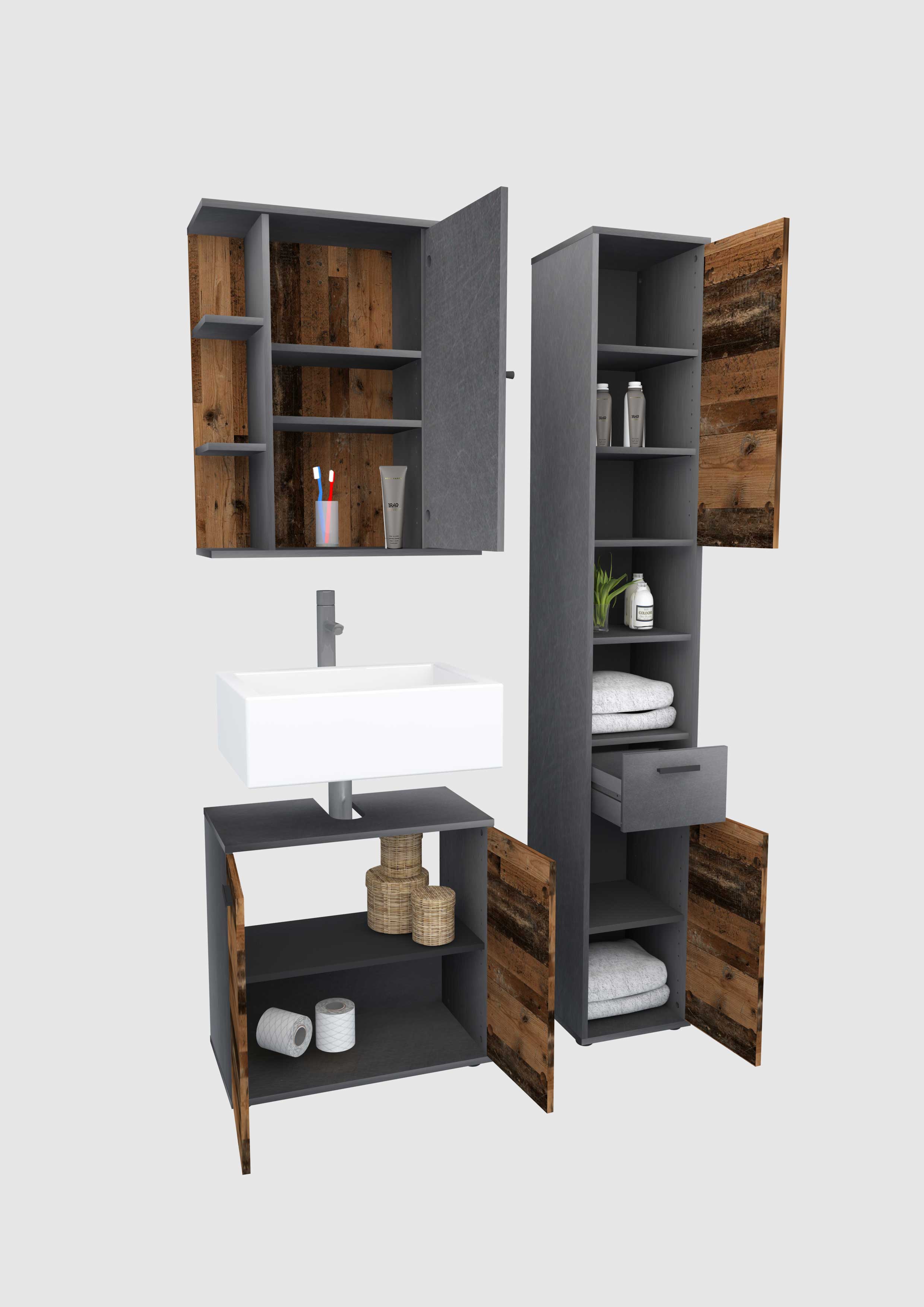 Meuble sous lavabo Madoc 60cm, 2 portes - Old Style - Image 4