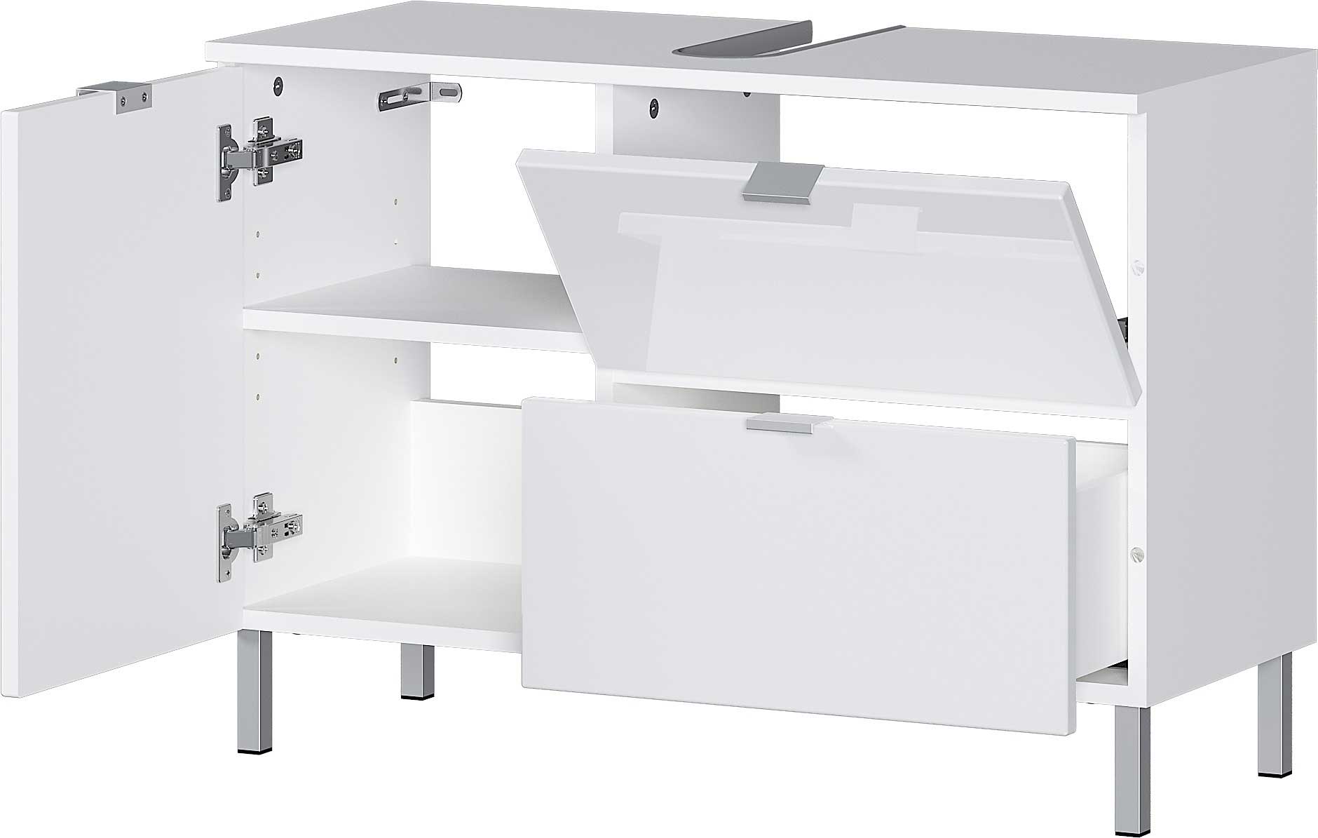 Meuble sous lavabo Mauro 80cm avec 2 portes & tiroir - blanc brillant - Image 3