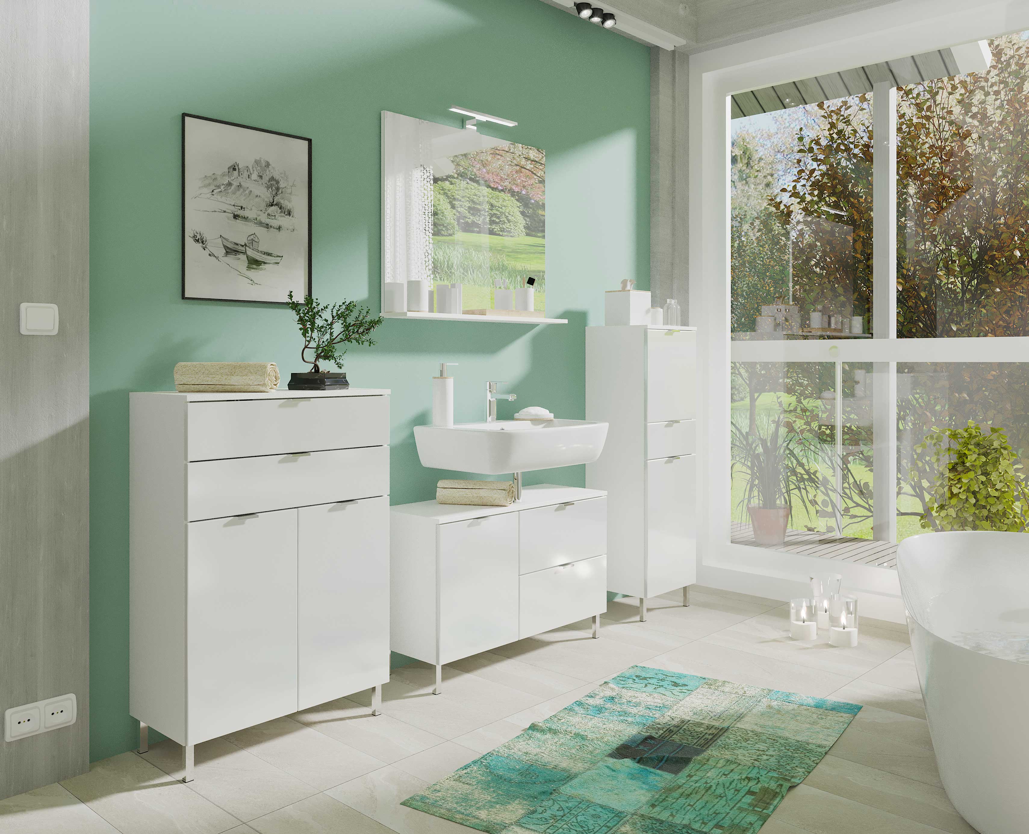 Meuble sous lavabo Mauro 80cm avec 2 portes & tiroir - blanc brillant - Image 6