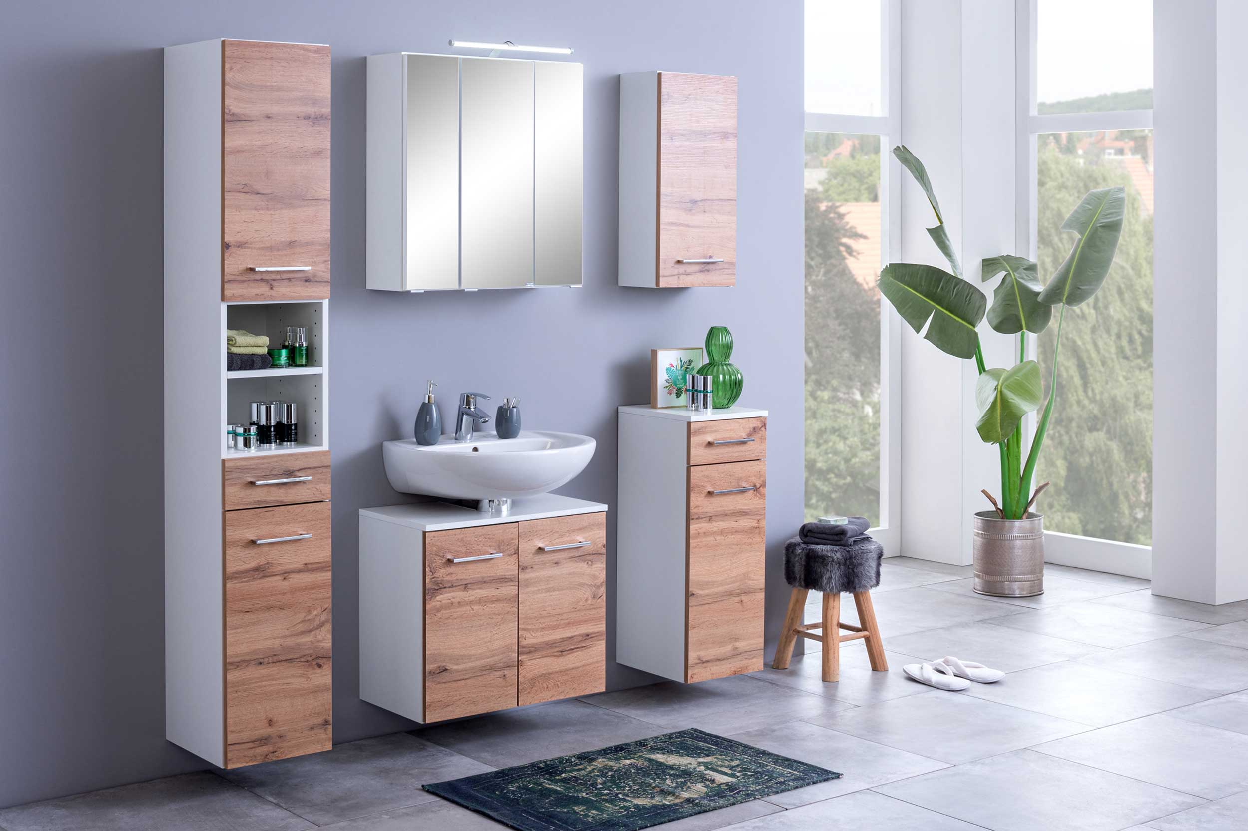 Meuble sous lavabo Pares 60cm 2 tiroirs - blanc/chêne wotan - Image 9